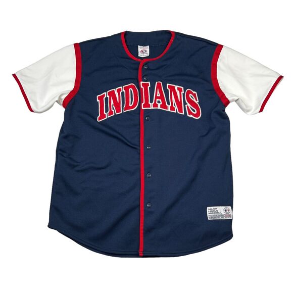MLB Cleveland Indians VTG Y2K Button Up Baseball Jersey Blue Adult Large - Picture 1 of 6